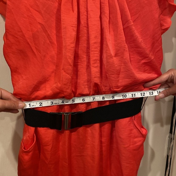 Super Flattering Coral Mini Dress with Black Belt from City Triangles, size M - Picture 11 of 11